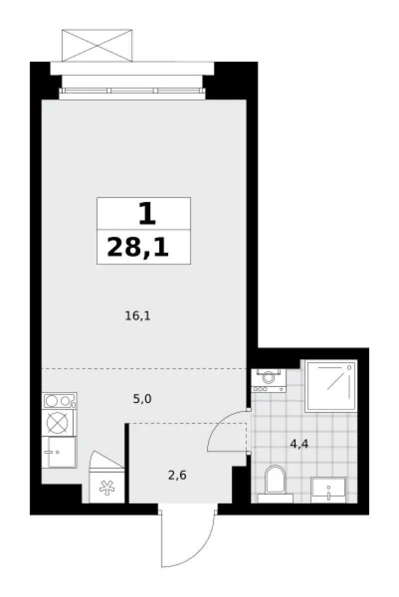 Студия 28.1 м²