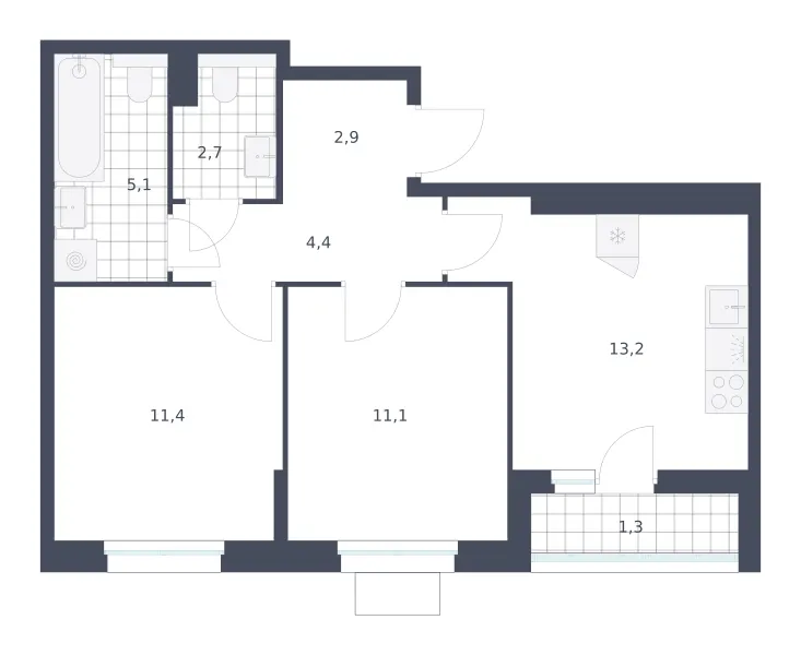 2-комн. 52.1 м²