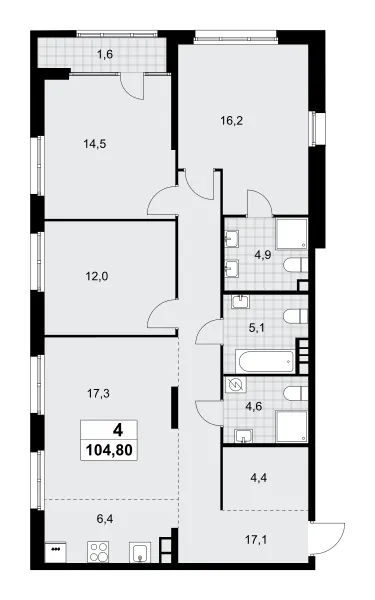 4-комн. 104.8 м²
