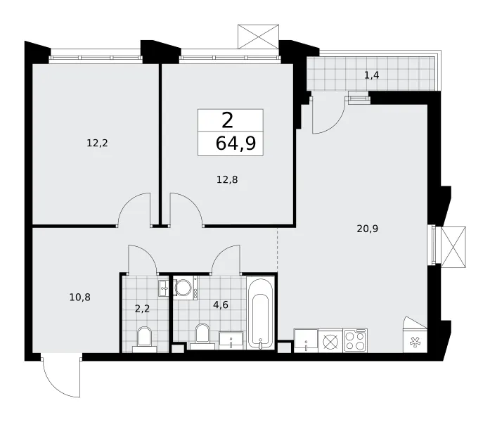 2-комн. 64.9 м²