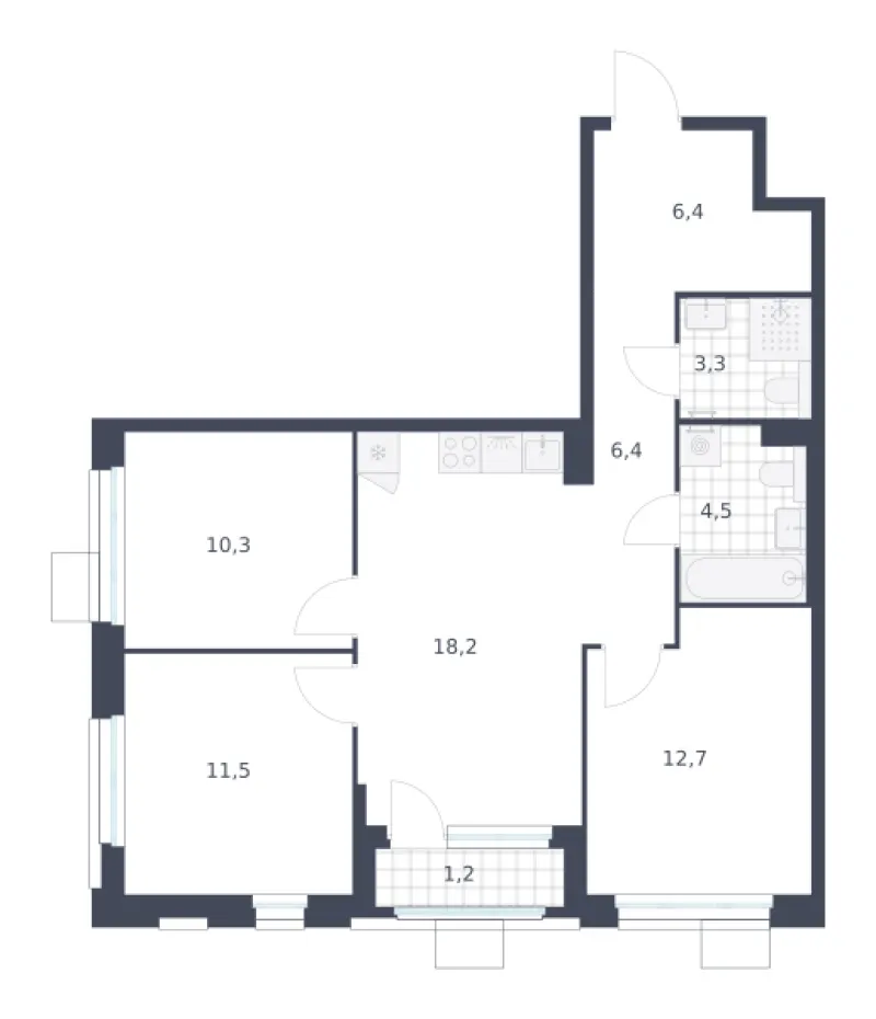 3-комн. 74.5 м²
