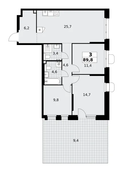 3-комн. 89.8 м²