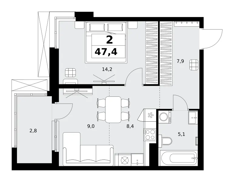 2-комн. 47.4 м²
