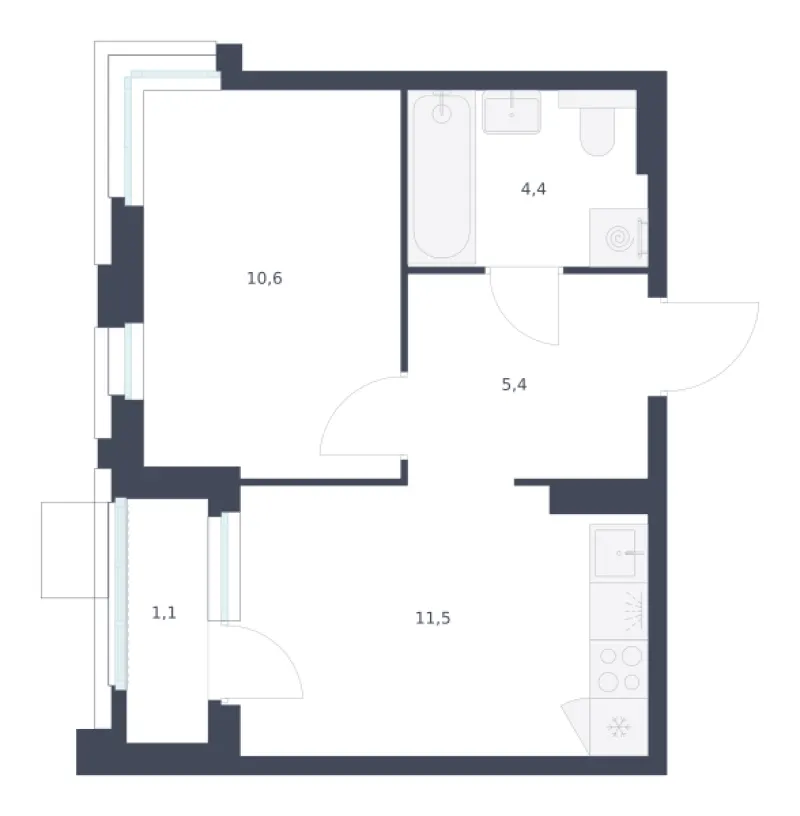 1-комн. 33 м²