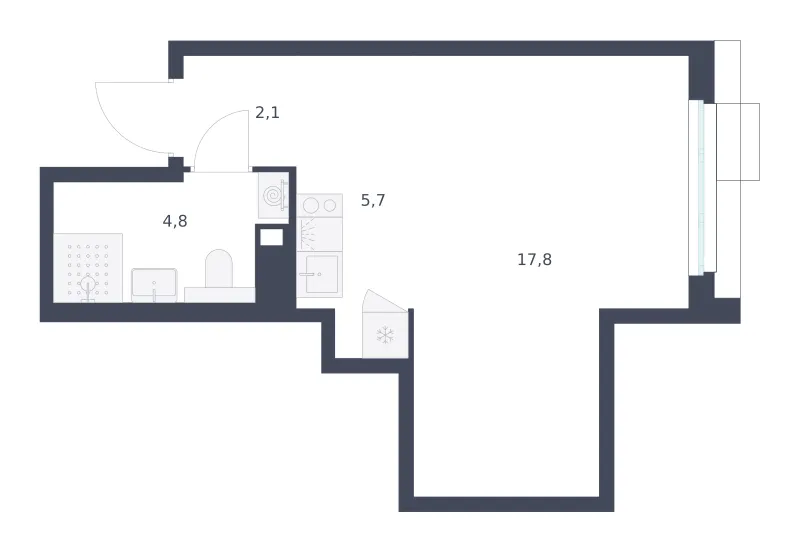 Студия 30.4 м²
