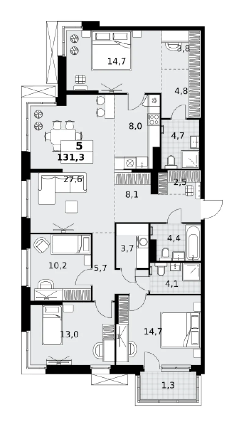 5-комн. 131.3 м²