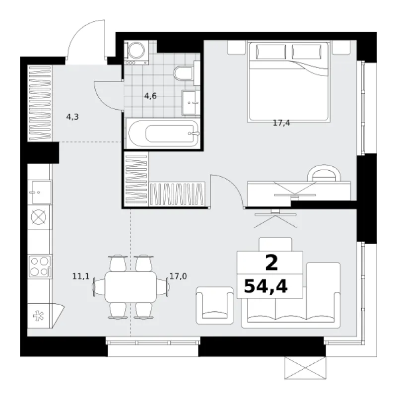 2-комн. 54.4 м²