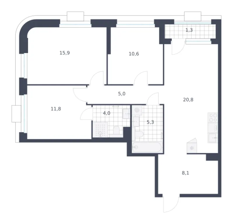 3-комн. 82.8 м²
