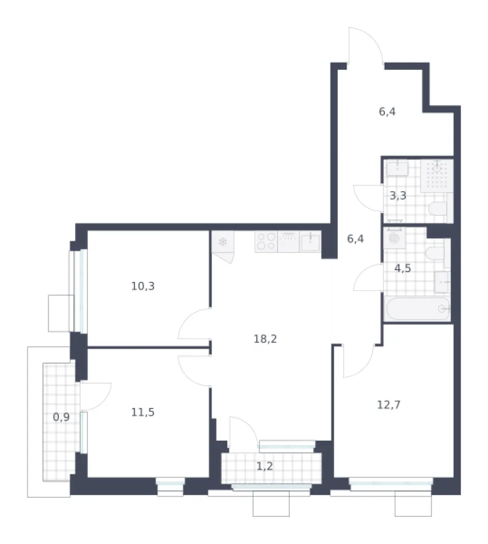 3-комн. 75,4 м²