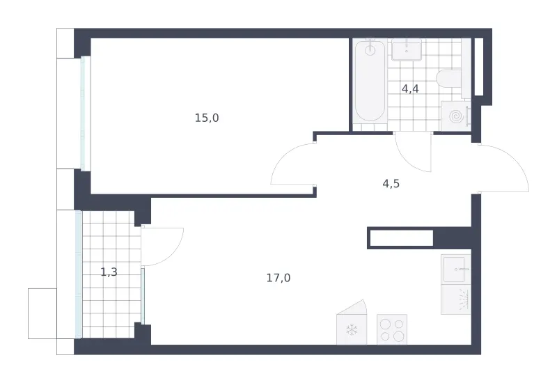 1-комн. 42.2 м²