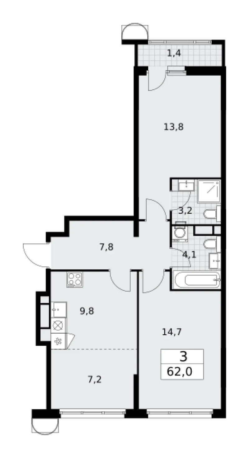 3-комн. 62 м²