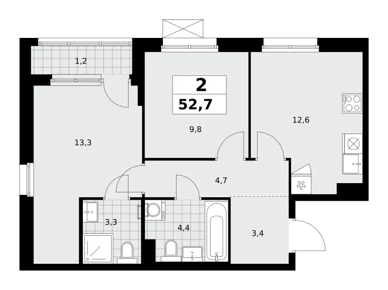 2-комн. 52.7 м²
