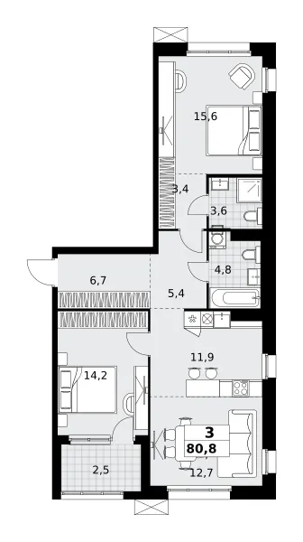 3-комн. 80,8 м²