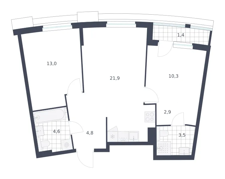 2-комн. 62.4 м²