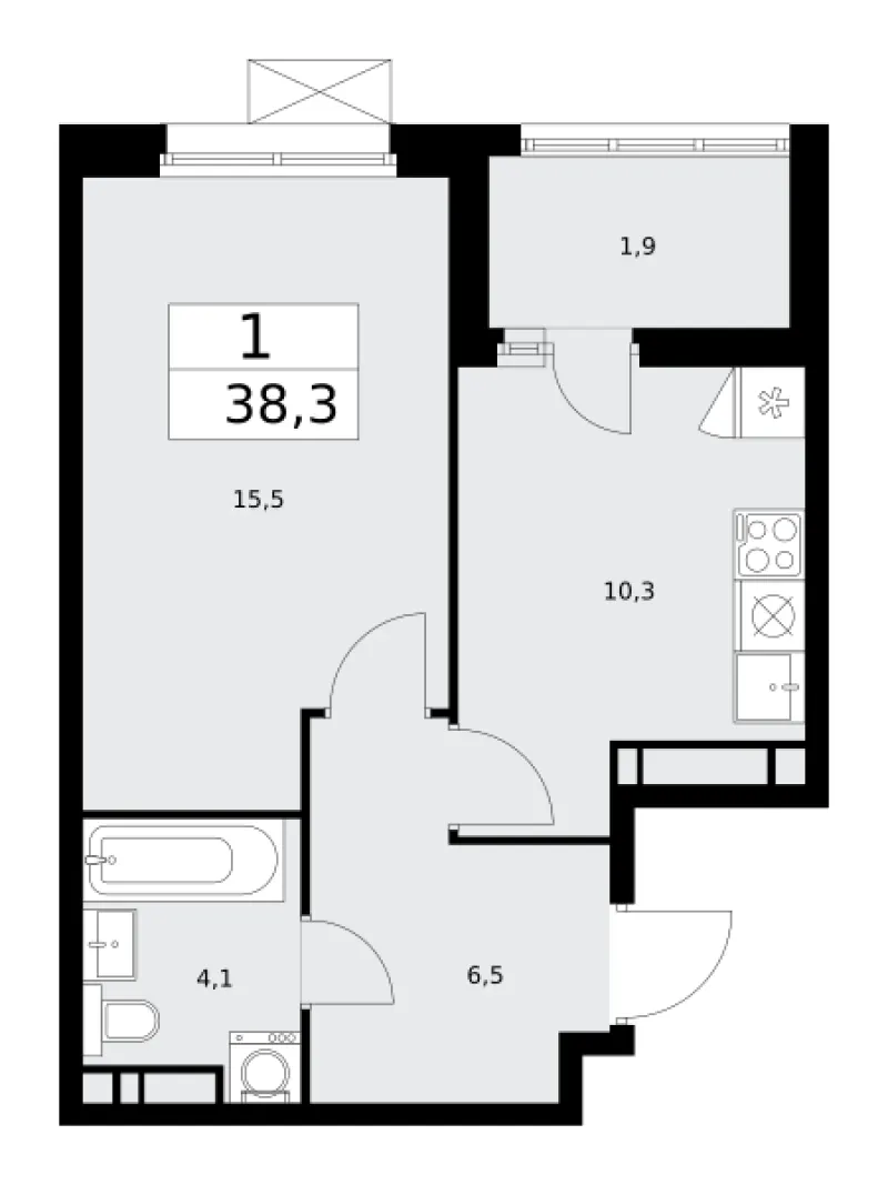 1-комн. 38.3 м²