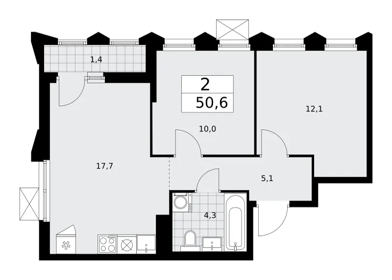 2-комн. 50.6 м²
