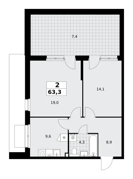 2-комн. 63.3 м²
