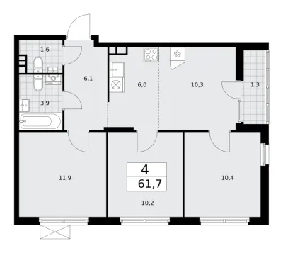 61,7 м² — планировка