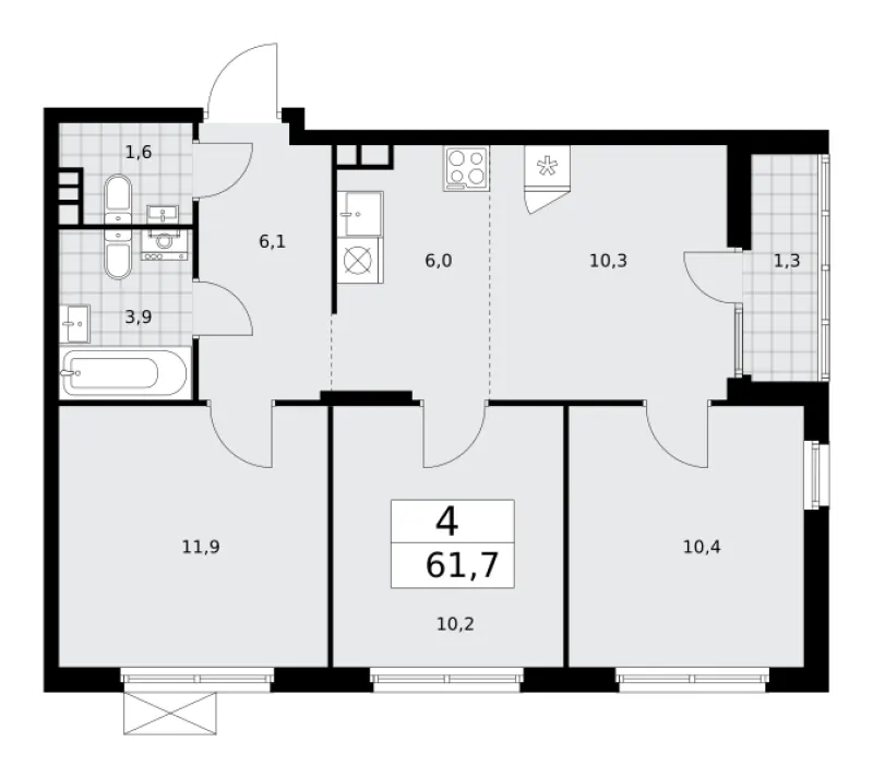 4-комн. 61.7 м²