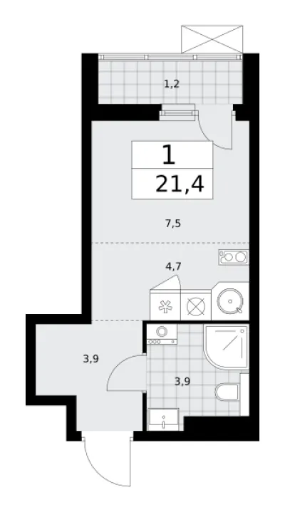 21,4 м² — планировка