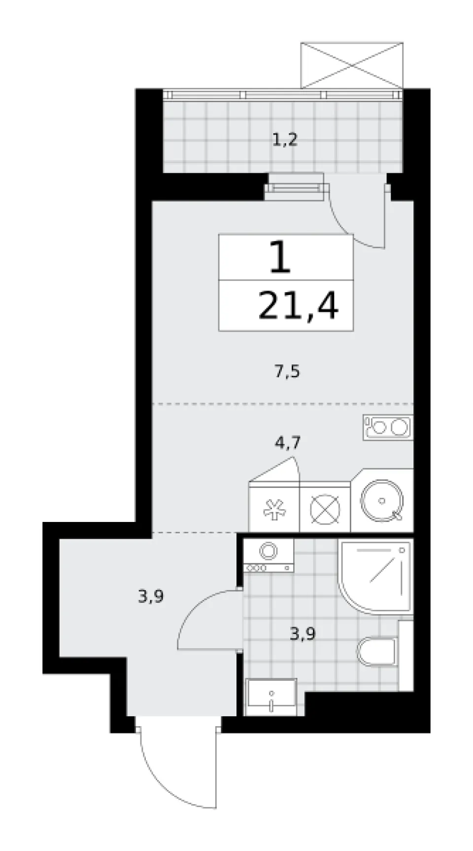 Студия 21,4 м²