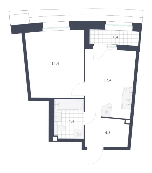 1-комн. 37.4 м²