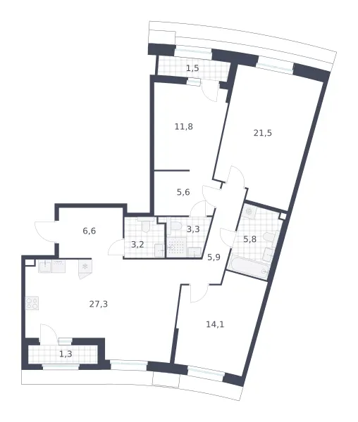 3-комн. 107.9 м²