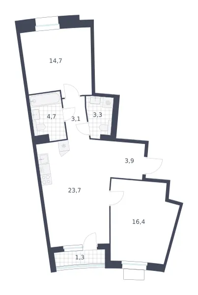 2-комн. 71.1 м²