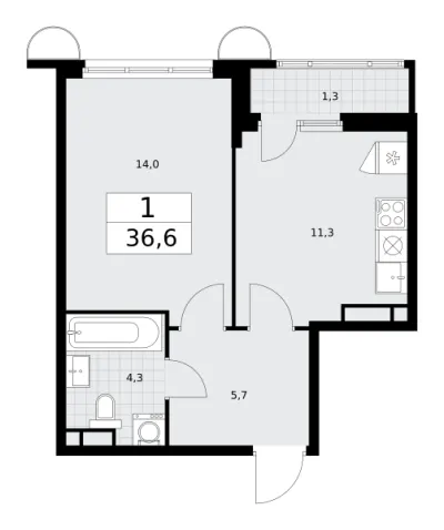 36,6 м² — планировка