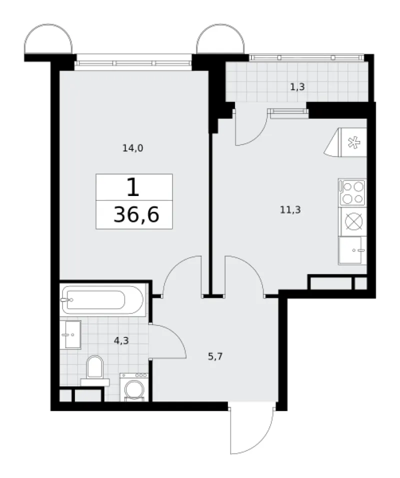 1-комн. 36.6 м²