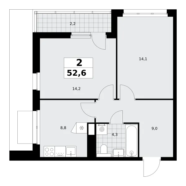 2-комн. 52.6 м²