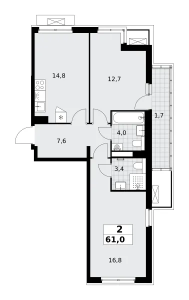 2-комн. 61 м²