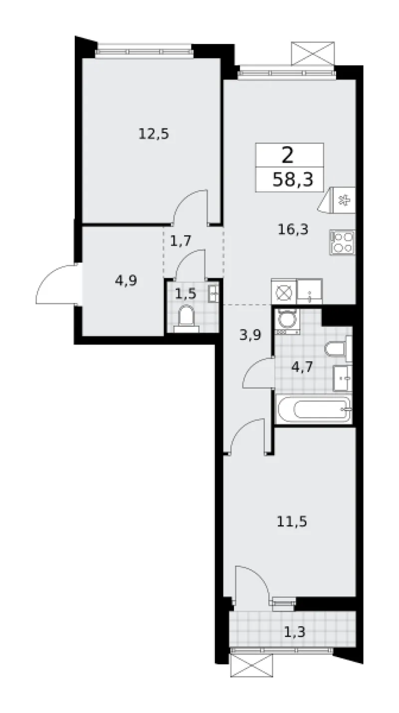 2-комн. 58.3 м²