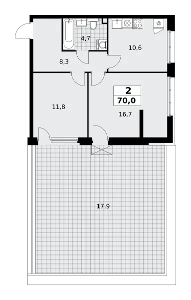 2-комн. 70 м²