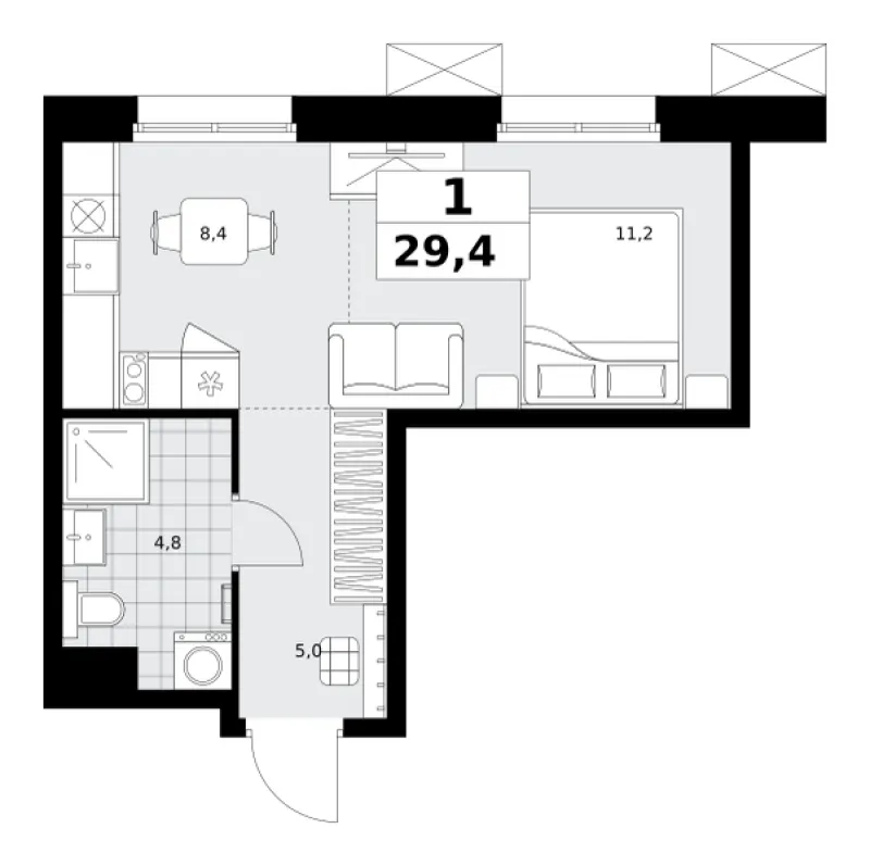 Студия 29.4 м²