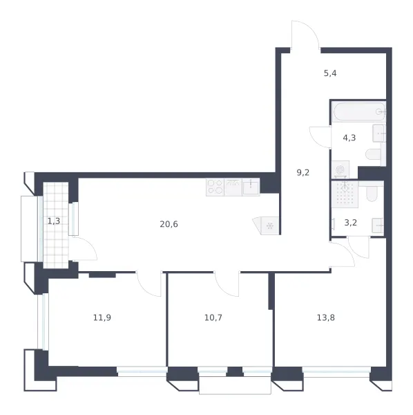 3-комн. 80.4 м²
