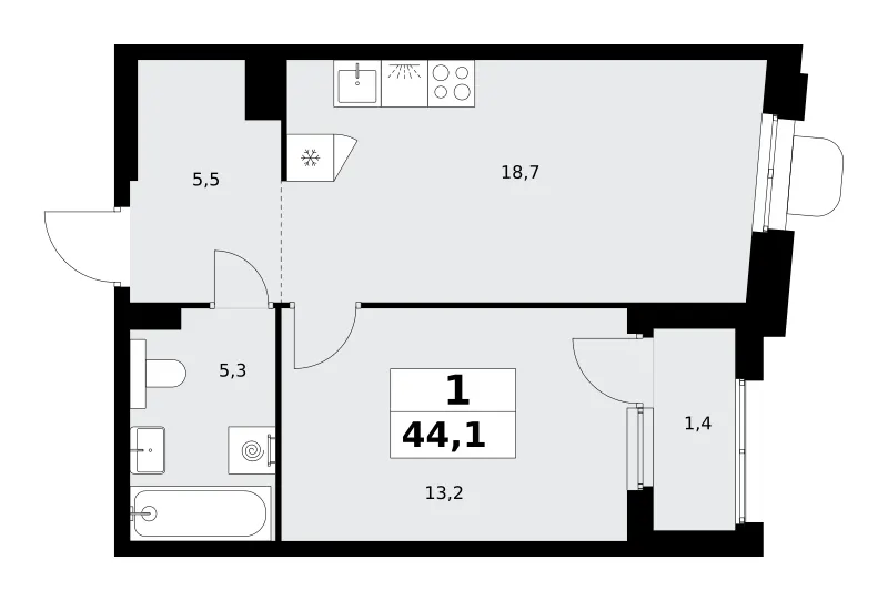 1-комн. 44.1 м²