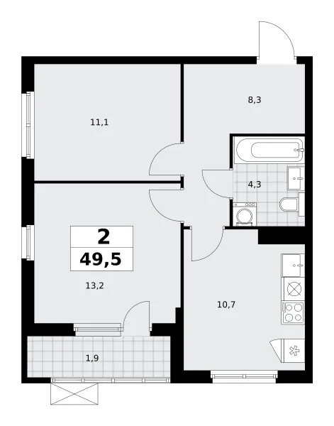 2-комн. 49.4 м²