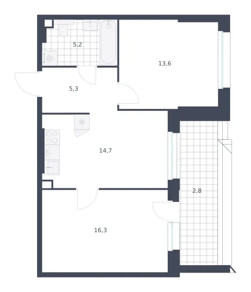 2-комн. 57.9 м²