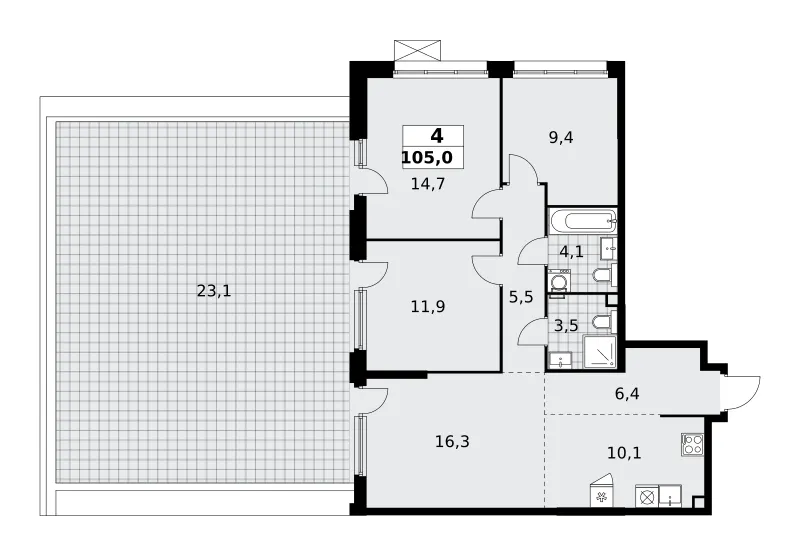 4-комн. 105 м²