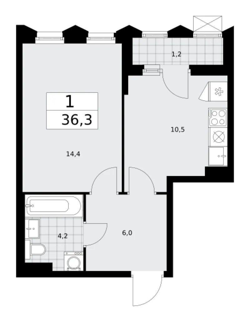 1-комн. 36.3 м²