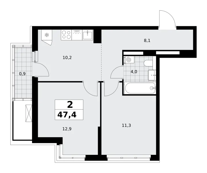 2-комн. 47.4 м²