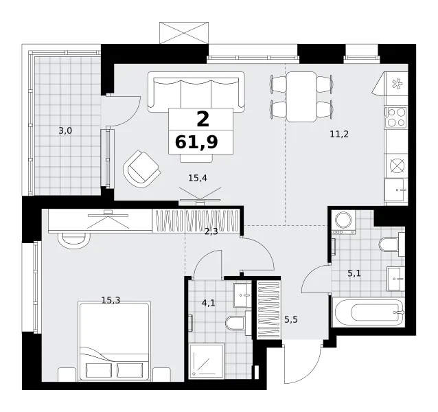 2-комн. 61.9 м²