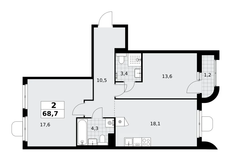 2-комн. 68.7 м²