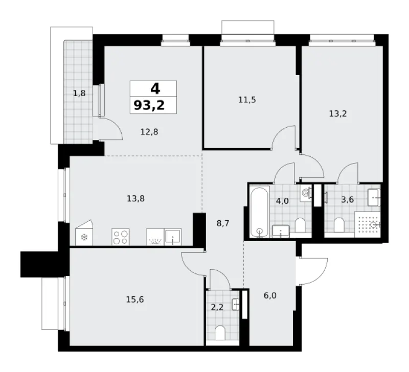 4-комн. 93.2 м²