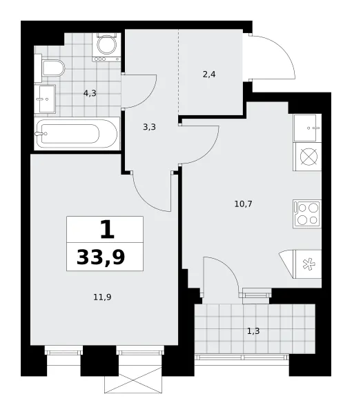 1-комн. 33.9 м²
