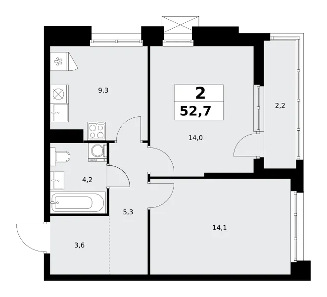 2-комн. 52.7 м²