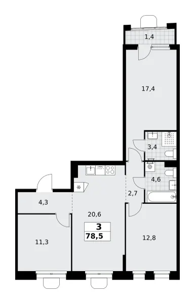 3-комн. 78.5 м²