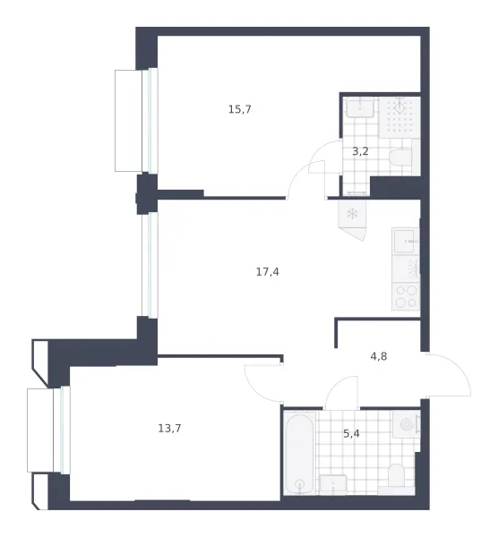 2-комн. 60.2 м²