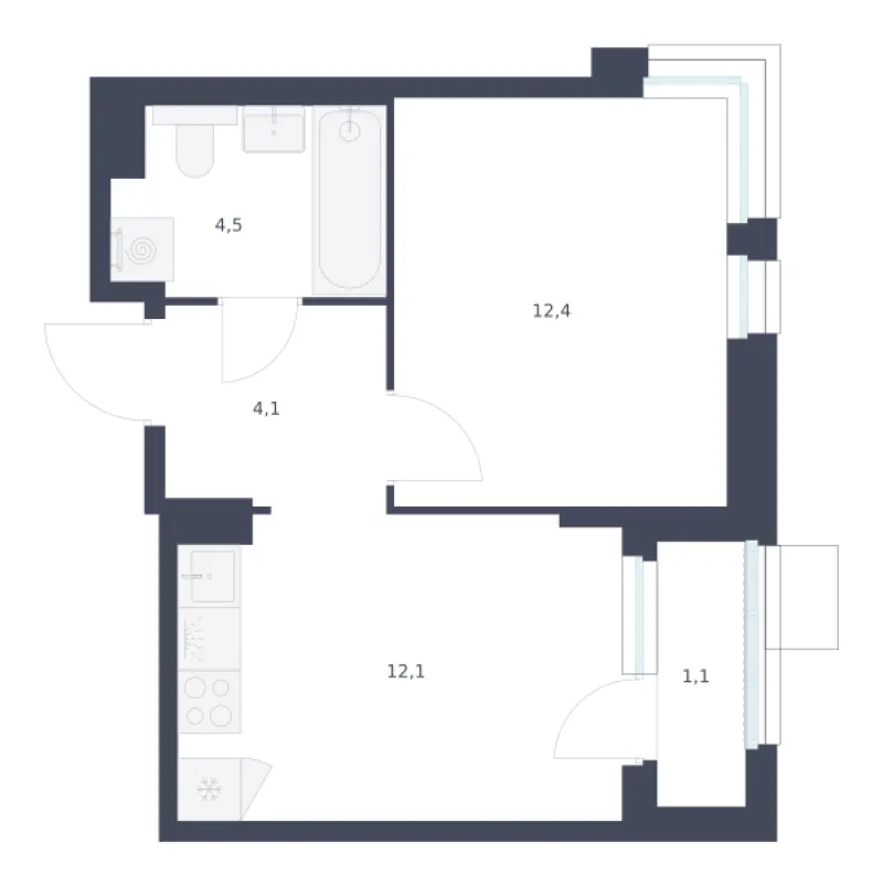 1-комн. 34.2 м²